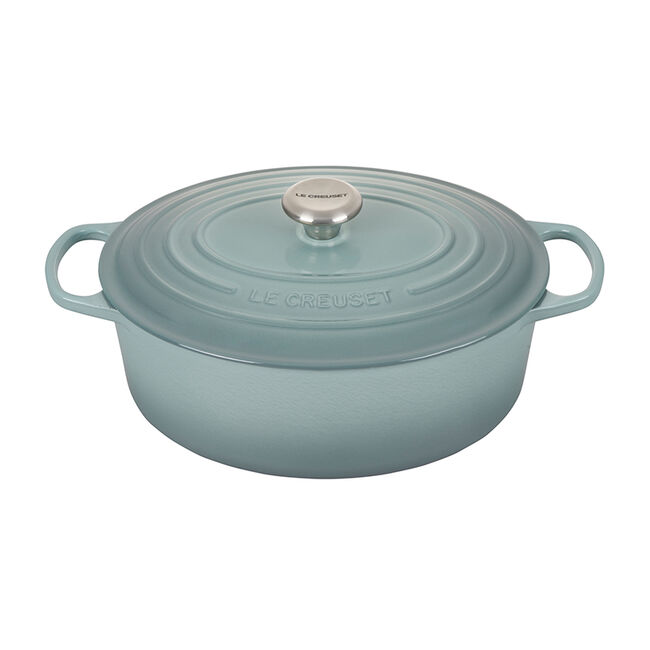 Le Creuset Signature 21178350902430 - Cacerola ovalada de hierro fundido  esmaltado con tapa, 13.8 in, 8,9 litros, Volcanic