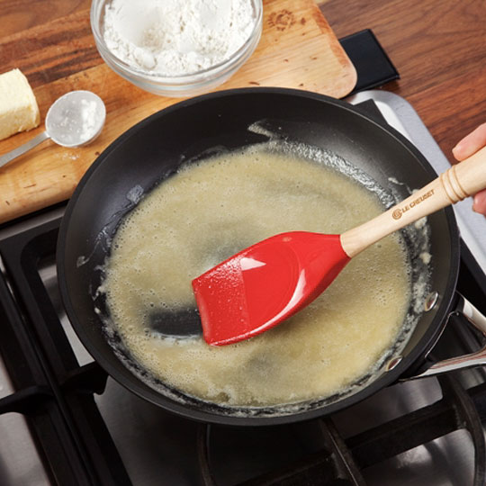 nonstick pan and eggs